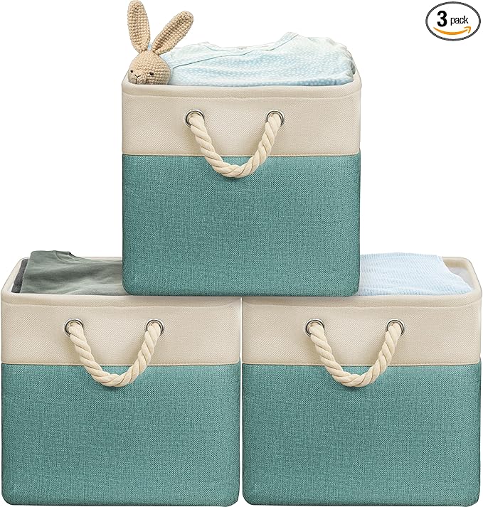 Simple Houseware 13" x 13" Large Fabric Storage Cubes for Closet and Cube Organizer, 3 Pack, Turquoise