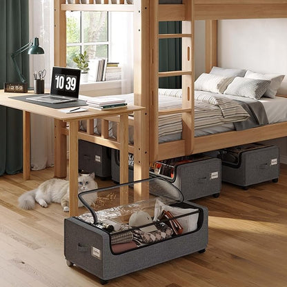 Under Bed Storage, Tall Size Under Bed Storage With Wheels, Under bed Shoe Storage, Metal Frame, 90L Capacity, Storage Drawers for Bedroom