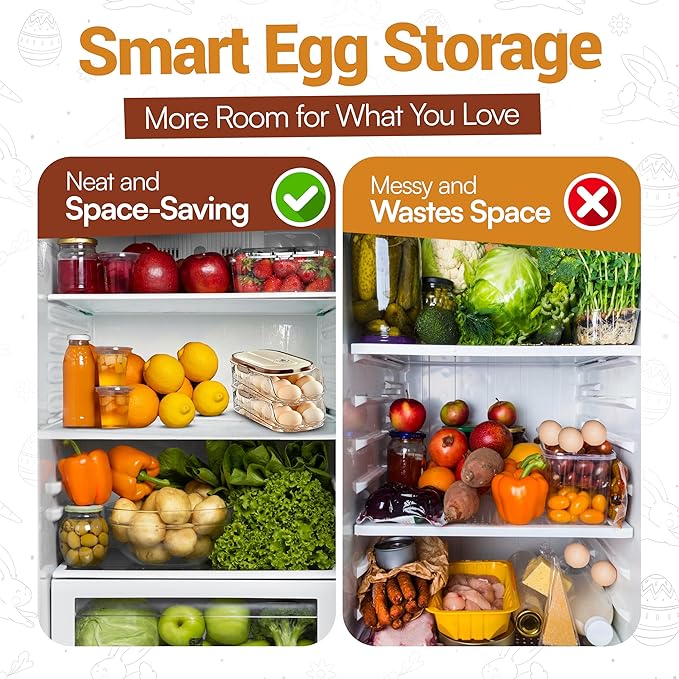 Auto Rolling Egg Holder for Fridge– 2-Tier Gravity Fed Egg Dispenser, Space-Saving Fridge Organizer for Fresh Eggs, No Assembly Required