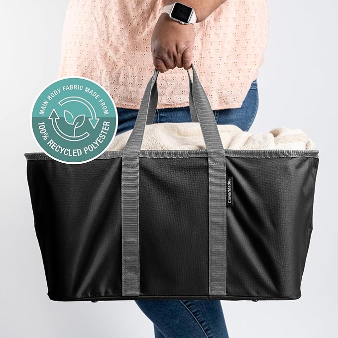 CleverMade Collapsible Laundry Tote 2-Pack (50L) – Foldable Carry-All Storage Bin for Laundry, Car Trunk, RV, Dorm & Home Organization - Black