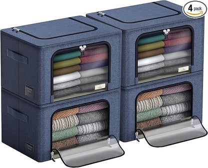 Sorbus Storage Bins with Metal Frame - Stackable & Foldable Clothes Organizer Bags - Oxford Fabric Storage Containers with Large Clear Window & Carry Handles Organization for Bedding Linen & Clothing