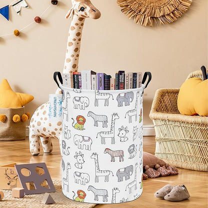 Laundry Basket Canvas Fabric Collapsible Organizer Basket for Storage Bin Toy Bins Gift Baskets Bedroom Clothes Children Nursery Hamper (Animals)