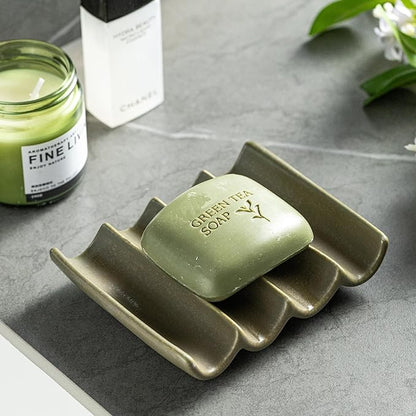 Bar Soap Holder, Ceramic Soap Dish for Shower, Bathroom Soap Saver with Drainage, Bathroom and Kitchen Sink Organizer, Keep Soap Dry