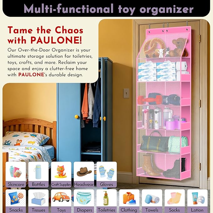 PAULONE 6-Tier Over Door Organizer 71" Tall – Hanging Storage with 2 Sizes of Large Deep Pockets (24.3" W x 8.9" D), 98 lbs Capacity, for Bedroom Closet, Bathroom, Nursery & Kitchen