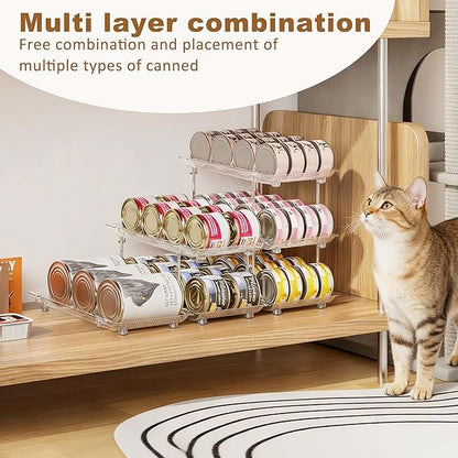 Jsyrjing Cat Food Can Organizer, Can Organizer for Pantry, Modular 3 Tier Adjustable Pet Can Organizer Rack for Large Soup and Beverage Cans, Clear Canned Goods Holder for Pantry and Fridge