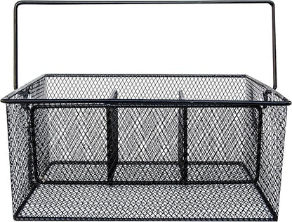 Utensil Caddy -Silverware Caddy for Parties, Spoon Holder, Buffet Organizer for Condiments, Napkin, Forks, Knives -Stainless Steel Flatware Caddy for Home, Picnics or Entertaining Evens (Black)