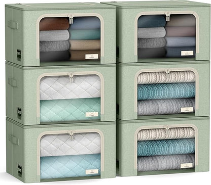 Sorbus Storage Bins with Metal Frame - Stackable & Foldable Clothes Organizer Bags - Oxford Fabric Storage Containers with Large Clear Window & Carry Handles Organization for Bedding Linen & Clothing