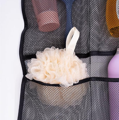 S&T INC. Shower Organizer, Shower Caddy or Bathroom Organizer with Quick Drying Mesh, 7 Pockets to Hold Shampoo, Soap, Loofah, and Cruise Ship Essentials, 14 Inch by 30 Inch, Black, 2 Pack