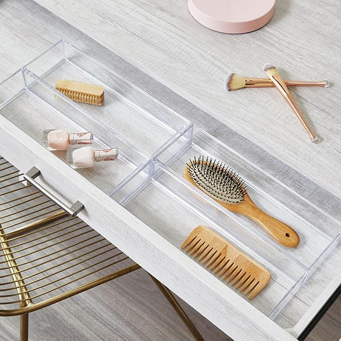 iDesign Plastic Makeup Drawer Organizer Tray - Vanity Organizer or Desk Drawer Organizer - Set of 6 - Clear