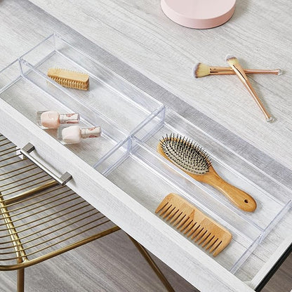 iDesign Plastic Makeup Drawer Organizer Tray - Vanity Organizer or Desk Drawer Organizer - Set of 6 - Clear