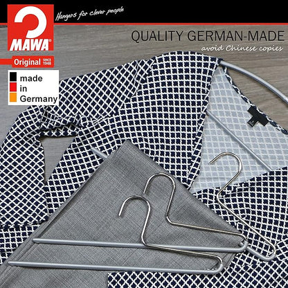 Mawa by Reston Lloyd Non-Slip Space Saving Clothes Hanger with Single Rod for Pants, Style KH/1, Set of 30, Silver
