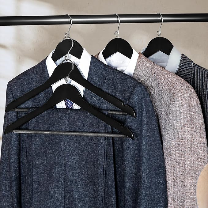 TOPIA HANGER Black Wooden Hangers 30 Pack, Space Saving Coat Hanger with 360° Swivel Cascading Loop Hook, Non Slip Pants Bar and Shoulder Notches for Camisole, Jacket, Suit, Clothes Hangers -CT74B30