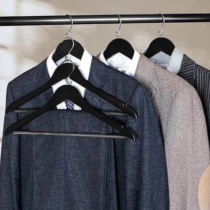 TOPIA HANGER Black Wooden Hangers 30 Pack, Space Saving Coat Hanger with 360° Swivel Cascading Loop Hook, Non Slip Pants Bar and Shoulder Notches for Camisole, Jacket, Suit, Clothes Hangers -CT74B30