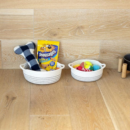 NaturalCozy 5-Piece Round Small Woven Baskets Set– Cotton Rope Baskets for Organizing! Montessori Toys, Fruits Remotes Key Tray Bowl for Entryway Desk, Shallow Catchall Home Décor, Cat Dog Bin Gift