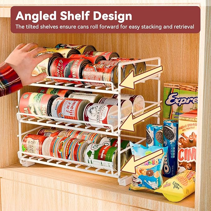 SUFAUY 3 Tier Can Organizer for Pantry, Holds 36 Cans, Heavy Duty Metal Shelves for Storage, White