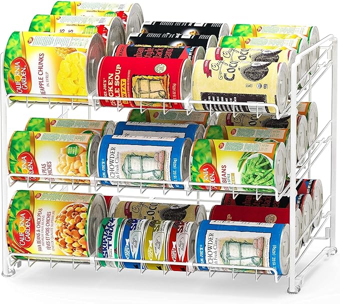 Simple Houseware Stackable Can Rack Organizer + Soda Can Dispenser Organizer, White