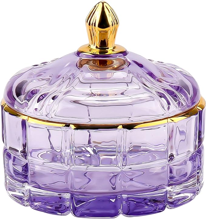 ALAMHI Crystal Candy Jar Apothecary Decorative Jars with Lids Purple Storage Jewelry Glass Trinket Box Cute Candy Dish with Lid for Candy Buffet Gift Ideas, for Women