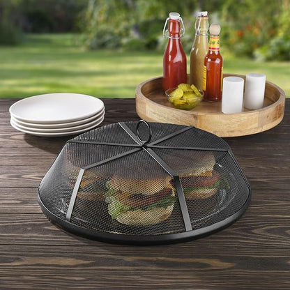 Gourmet Basics by Mikasa Mango Wood Lazy Susan with Iron Mesh Food Dome Cover, 14.5 Inch