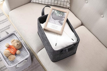 Collapsible Storage Basket with Carry Handles Felt Fabric Storage Bin Durable Organizer for Gift Toys Shoes Clothes Towels Nursery Home Laundry Office Decorative Organizing Box(Dark grey)