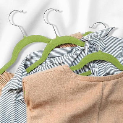 Casafield 50 Velvet Kid's Hangers - 14" Size for Children's Clothes - Lime Green