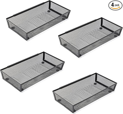 Silverware Organizer ，Mesh Cutlery silverware Tray for Drawer，Tool tray organizer,Utensil Flatware Tableware Organizer for Kitchen,Office,with Non-slip,Fits Standard Drawer,(6x12 IN) 4PSC,Black