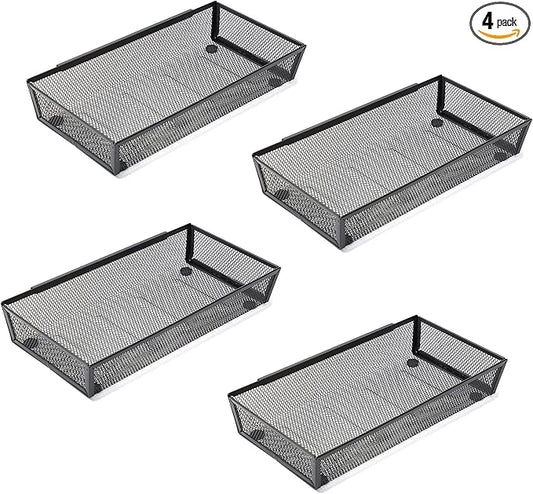 Silverware Organizer ，Mesh Cutlery silverware Tray for Drawer，Tool tray organizer,Utensil Flatware Tableware Organizer for Kitchen,Office,with Non-slip,Fits Standard Drawer,(6x12 IN) 4PSC,Black