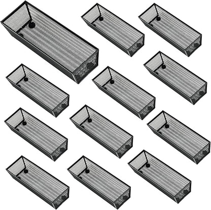 Neudeco Silverware Organizer,Mesh Drawer Organizer for Kitchen，Metal Utensil Organizer for Flatware, Knives, Spoons,Cosmetic (Black 9 * 3 * 2 inch Pack12)