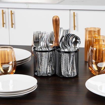 Mind Reader Utensil Holder, Silverware Organizer, Caddy, Cutlery Holder, Kitchen, Metal Mesh, 7.5"L x 7.5"W x 9.75"H, Black