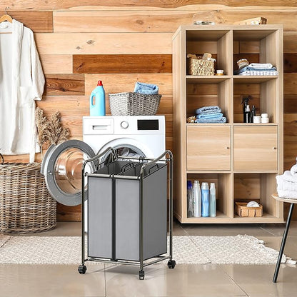 Simple Houseware 2-Bag Heavy Duty Rolling Laundry Sorter Cart, Dark Gray – 2 Section Removable Bags and Lockable Wheels for Laundry Room Organization