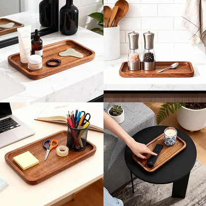 Solid African Ebony Wood Tray Set, 2-Pc Handmade, 9"x5.1" & 8.5"x4.5", for Bathroom Counter Organization, Vanity Tray, and Charcuterie Board, to Neatly Hold Candles, Perfume, and Jewelry