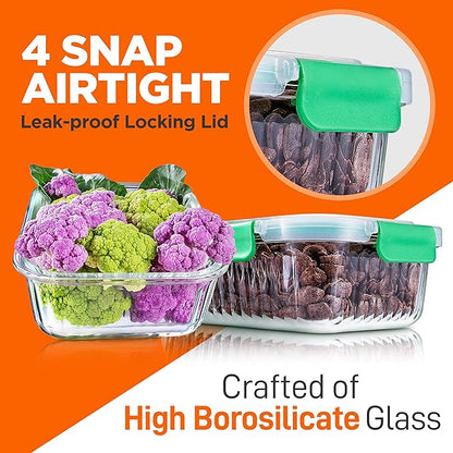 NutriChef 10-Piece Superior Glass Food Storage Containers Set (5 Containers + 5 Locking Lids),Stackable Meal-prep Design, BPA-free Airtight Clear Locking lids with Vent Lids & Air Hole, Wave