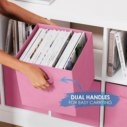 Storage Cubes - 11 Inch Cube Storage Bins (Set of 8). Fabric Cubby Organizer Baskets with Dual Handles | Foldable Closet Shelf Organization Boxes (Light Pink)