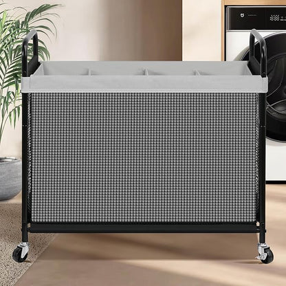 STO STO Laundry Hamper 4 Section, 140L Rolling Laundry Sorter Cart with Removable and Washable Liner Bag, Clothes Hamper with Wheels and Metal Handle for Laundry Room and Bedroom, Gray