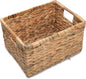 VATIMA Large Rectangular Wicker Basket with Wooden Handles for Shelves and Storage - Natural Water Hyacinth Basket for Organizing, 14.5 x 10.3 x 7.5 inches