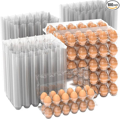 100PCS Egg Cartons Cheap Bulk, Large Egg Cartons Plastic 12 Count, 1 Dozen Reusable Egg Container Holder for Storing, Sharing, Selling, Clear Egg Cartons for Home Ranch Farm Market-2x6Grids