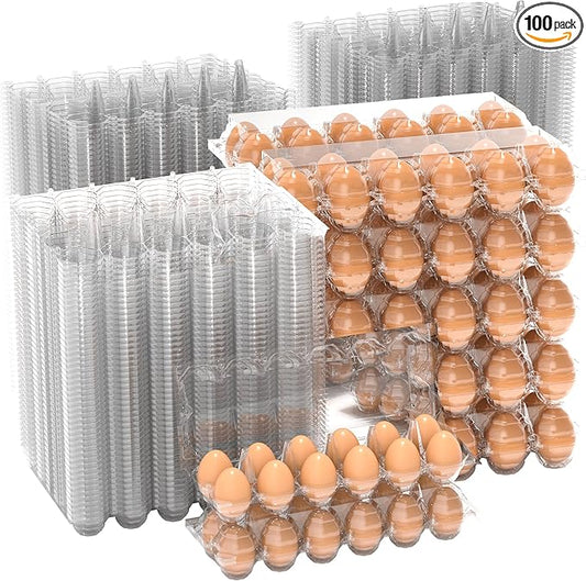 100PCS Egg Cartons Cheap Bulk, Large Egg Cartons Plastic 12 Count, 1 Dozen Reusable Egg Container Holder for Storing, Sharing, Selling, Clear Egg Cartons for Home Ranch Farm Market-2x6Grids