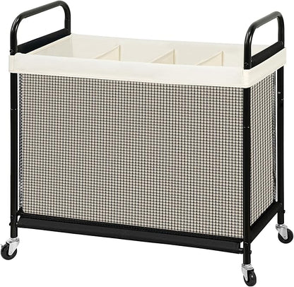 STO STO Laundry Hamper 4 Section, 140L Rolling Laundry Sorter Cart with Removable and Washable Liner Bag, Clothes Hamper with Wheels and Metal Handle for Laundry Room and Bedroom, Beige