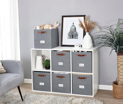 DECOMOMO Storage Cubes, 13x13x13 Storage Cube Bins with Labels, Fabric Organizer Bins (13" / 6pcs, Texture Grey)