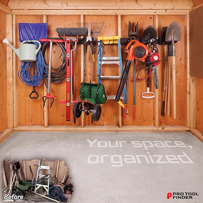 Stud-Mounted Commercial-Grade Steel Garden Tool Organizer for Garage Wall, 1-Pack – 650 lb Rated