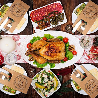 Zhehao 60 Pcs Thanksgiving Cutlery Holder Set Thanksgiving Turkey Utensil Holder Party Utensil Holder Pockets for Autumn Fall Harvest Party Favor Supply Table Decor