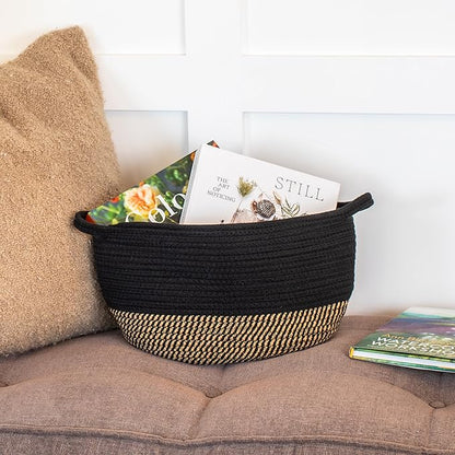 Stylish Cotton Rope Storage Basket For Dog Toys, Magazines or Books - The Perfect Woven Bin with Handles For Everyday Organization Reduces Clutter in Your Rooms - A Decorative Gift & Storage Box