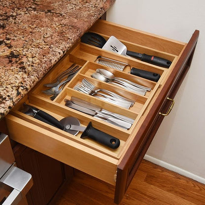 YBM HOME Pack of 6 Kitchen 100% Bamboo Utensil, Flatware, Cutlery Drawer Organizer Tray 340 (5 Compartment Adjustable)