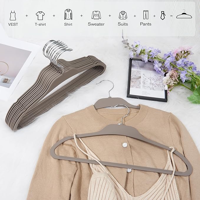 30 Pack Rubberized Hangers with Non-Slip Grip, Durable Plastic Hangers for All Clothes, Ultra-Slim Notched Design & 15.7'' Wide