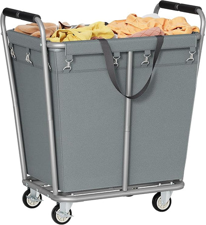 Hoctieon Large Laundry Cart with Wheels, 300L Heavy Duty Laundry Basket Organizer, Rolling Hamper Sorter for Clothes Storage, Industrial Dirty Clothes Hamper for Home & Hotel, Gray