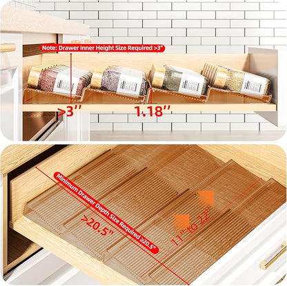 PanPanPal Spice Drawer Organizer, 4 Tier- 4 Pack Amber Acrylic Drawer Seasoning Organizer, Expandable From 11'' to 22'' Kitchen Spice Rack Organizers and Storage for Drawer (Jars not included)