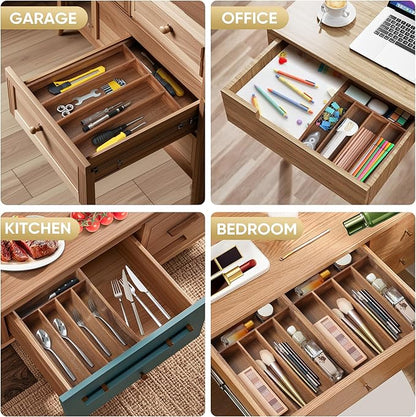 Silverware Organizer, 10 Inch Utensil Organizer Kitchen Drawer Organizer Acacia Silverware Holder Cutlery Tray Organizer in Drawer Flatware Organizer Tray(5 slots, Acacia