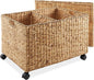 Casafield Rolling Storage Basket Cart with Lid and Locking Wheels, Natural - Handwoven Water Hyacinth Divided Recycling Sorting Bin for Kitchen, Laundry Room, Garage