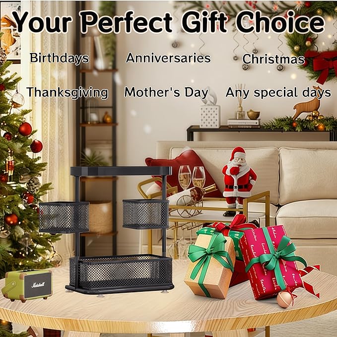 Bathroom Counter Organizer 3 Tier Rotating Cosmetic Holder Standing Shelf Vanity Bedroom Storage Cabinet Bathroom Tray for Countertop Storage Kitchen Spice Rack (Black, 3Tiers)