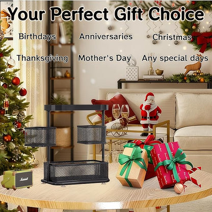 Bathroom Counter Organizer 3 Tier Rotating Cosmetic Holder Standing Shelf Vanity Bedroom Storage Cabinet Bathroom Tray for Countertop Storage Kitchen Spice Rack (Black, 3Tiers)