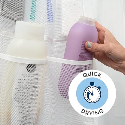 S&T INC. Shower Organizer, Shower Caddy or Bathroom Organizer with Quick Drying Mesh, 7 Pockets to Hold Shampoo, Soap, Loofah, and Cruise Ship Essentials, 14 Inch by 30 Inch, White, 2 Pack